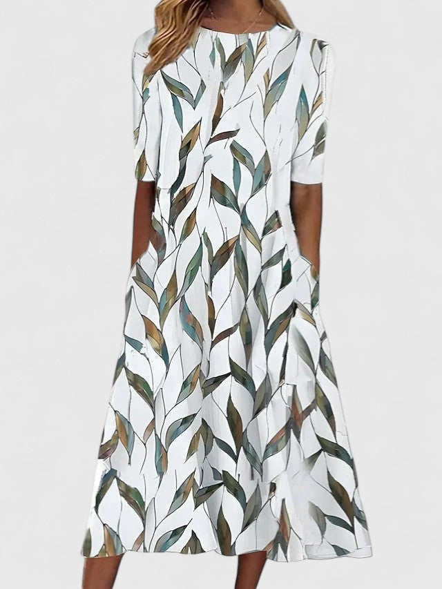 Karelia | Sophisticated floral midi dress with short sleeves