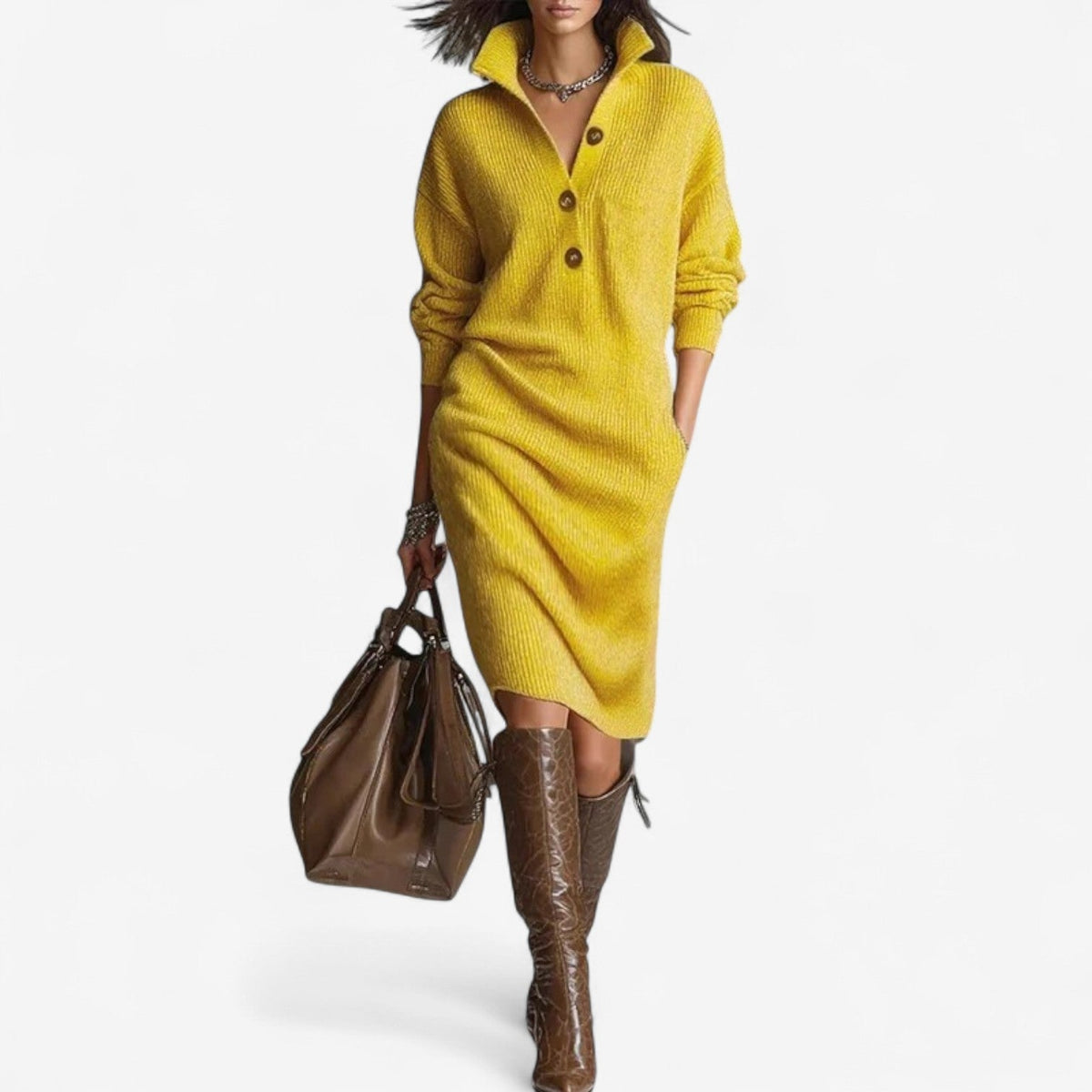 Mary | Women's Knit Sweater Dress with Collar