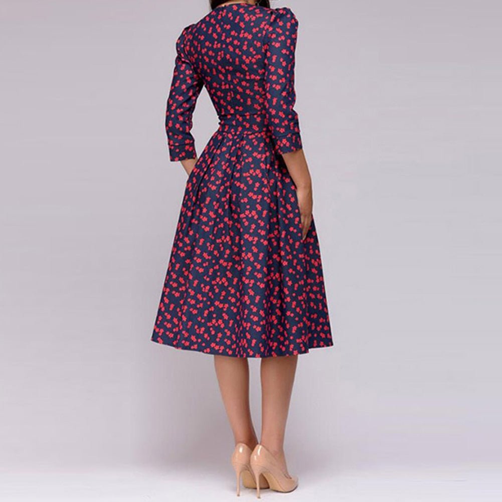 Brielle | Elegant retro floral midi dress with long sleeves