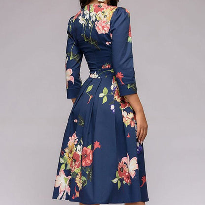 Brielle | Elegant retro floral midi dress with long sleeves