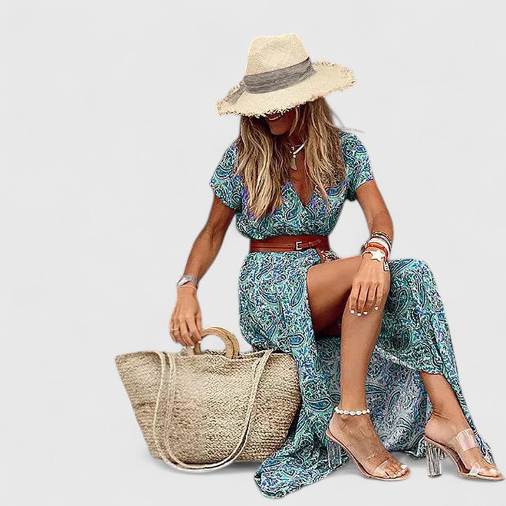 Ella | Women's casual maxi dress with boho print and V neck