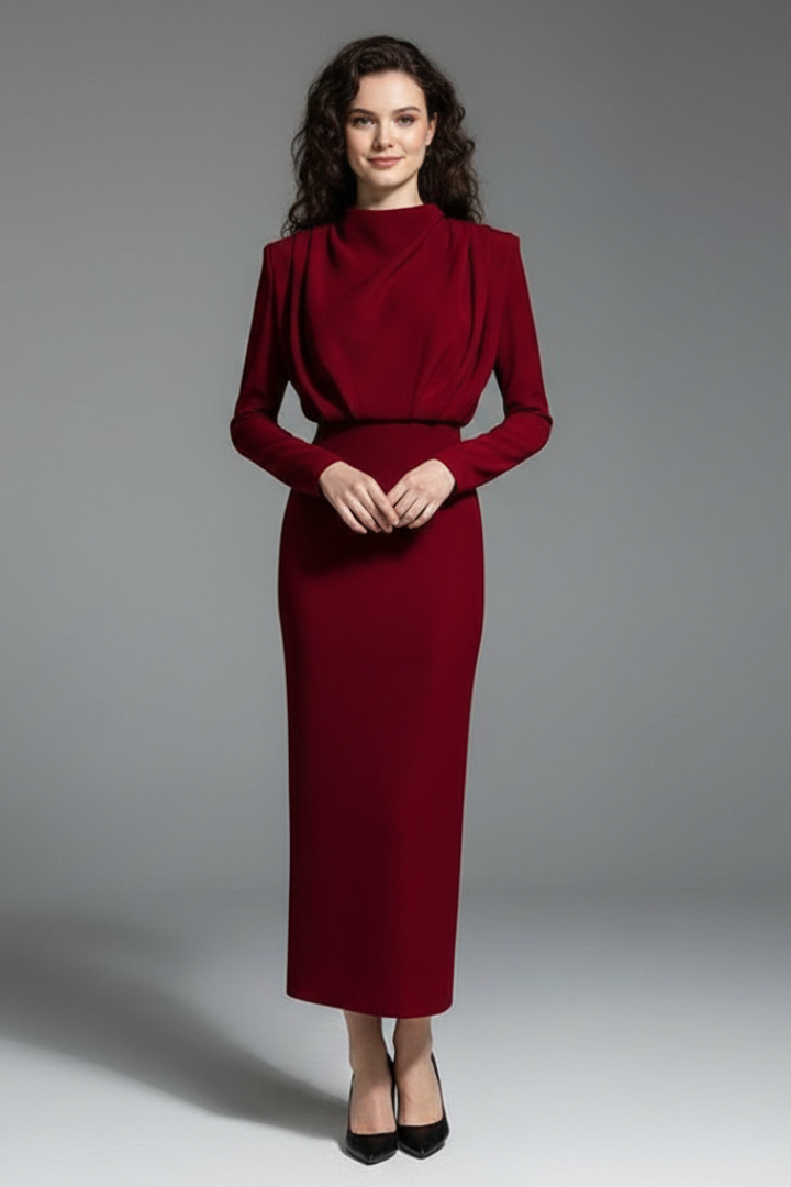 Sabrina | Women’s Mock Neck Maxi Dress With Long Sleeves