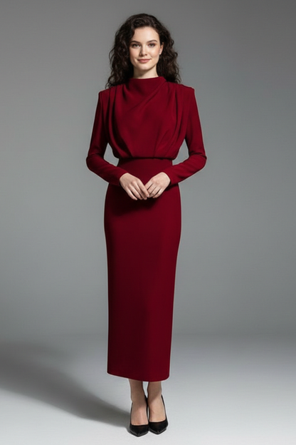 Sabrina | Women’s Mock Neck Maxi Dress With Long Sleeves