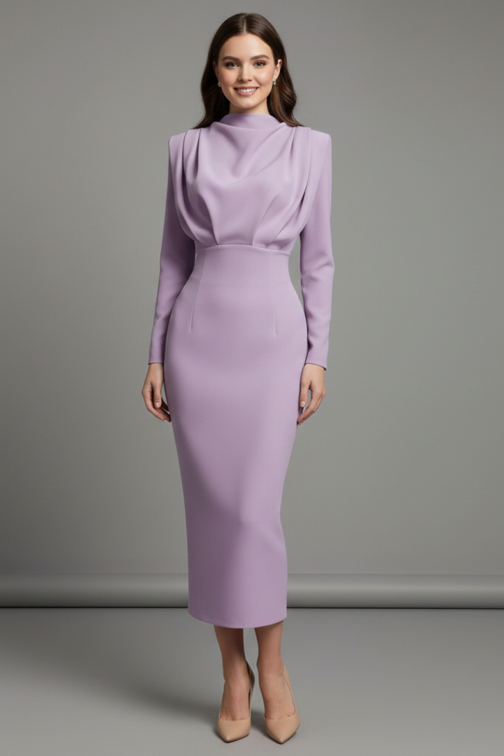 Sabrina | Women’s Mock Neck Maxi Dress With Long Sleeves