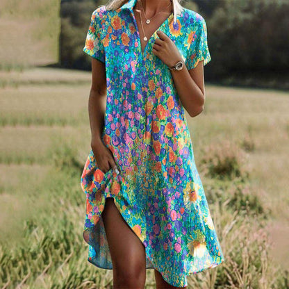Bella | Women’s boho printed midi dress with short sleeves