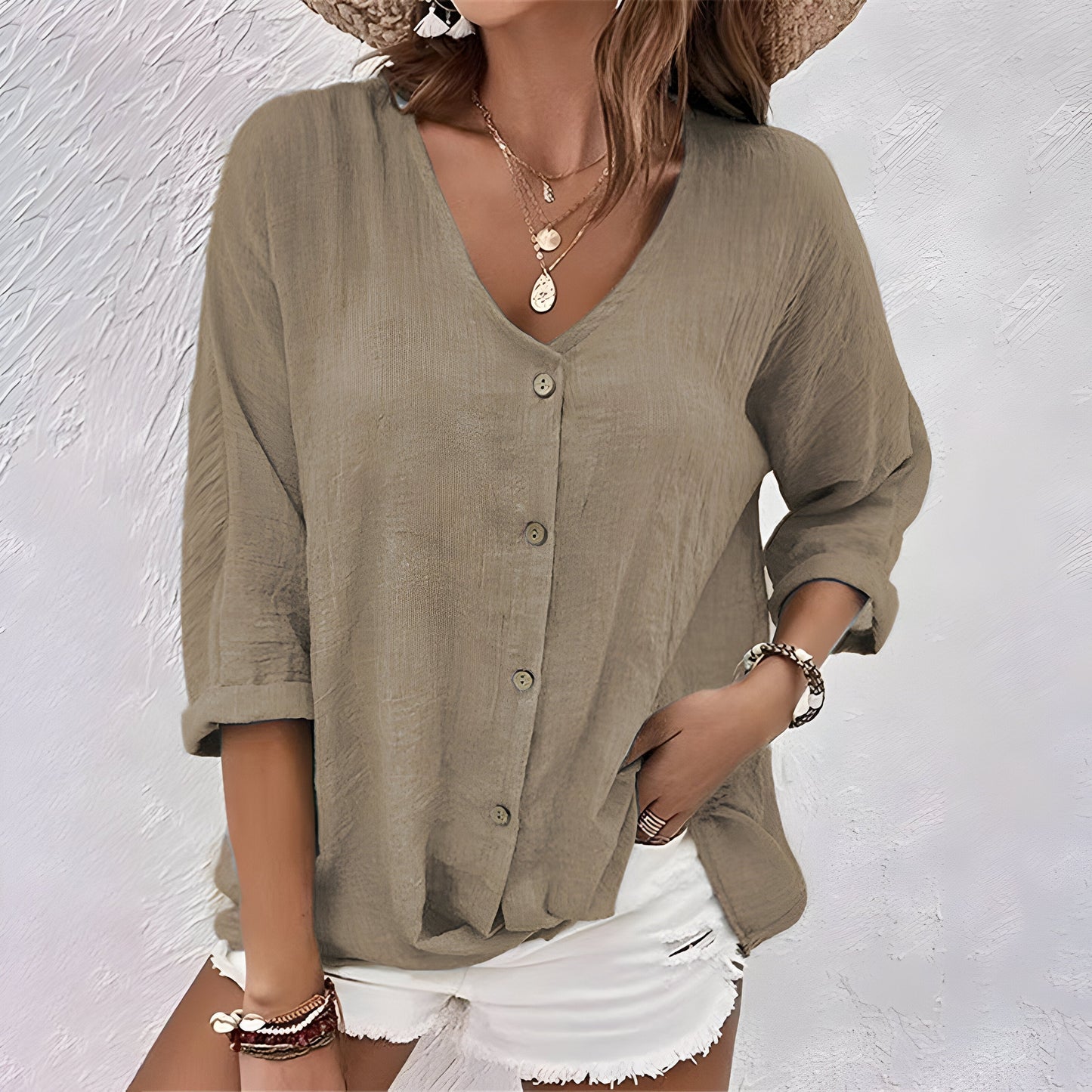 Colette | Relaxed Button Up Blouse with V Neck Loose Fit