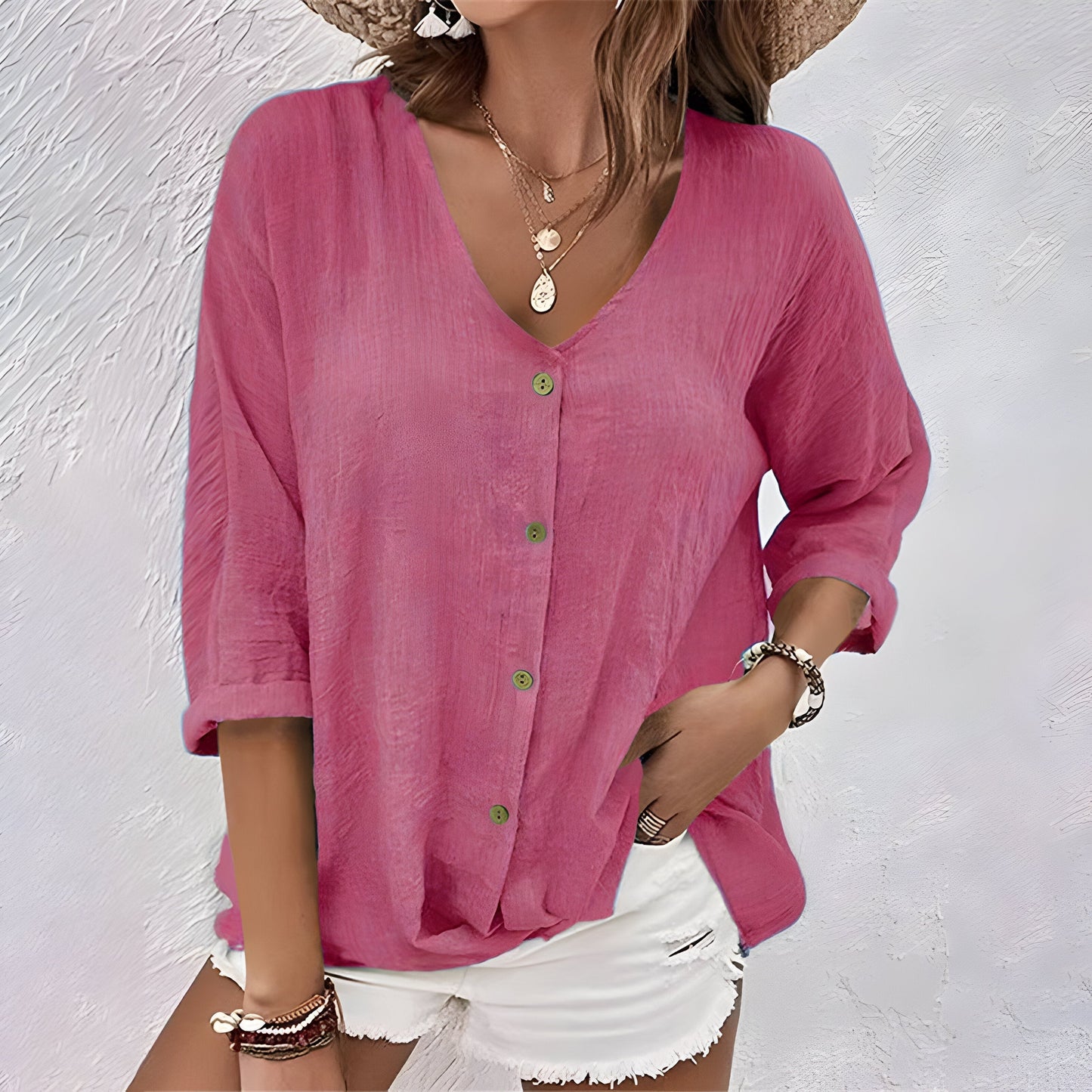 Colette | Relaxed Button Up Blouse with V Neck Loose Fit