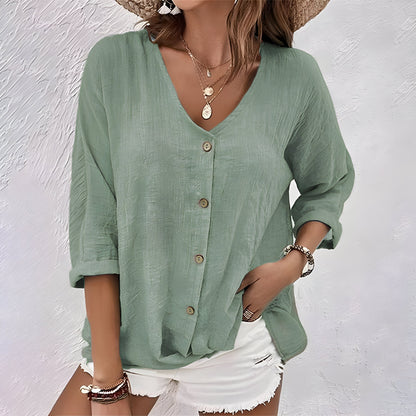 Colette | Relaxed Button Up Blouse with V Neck Loose Fit