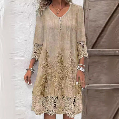 Amelia | Women's embroidered lace mini dress with V neck