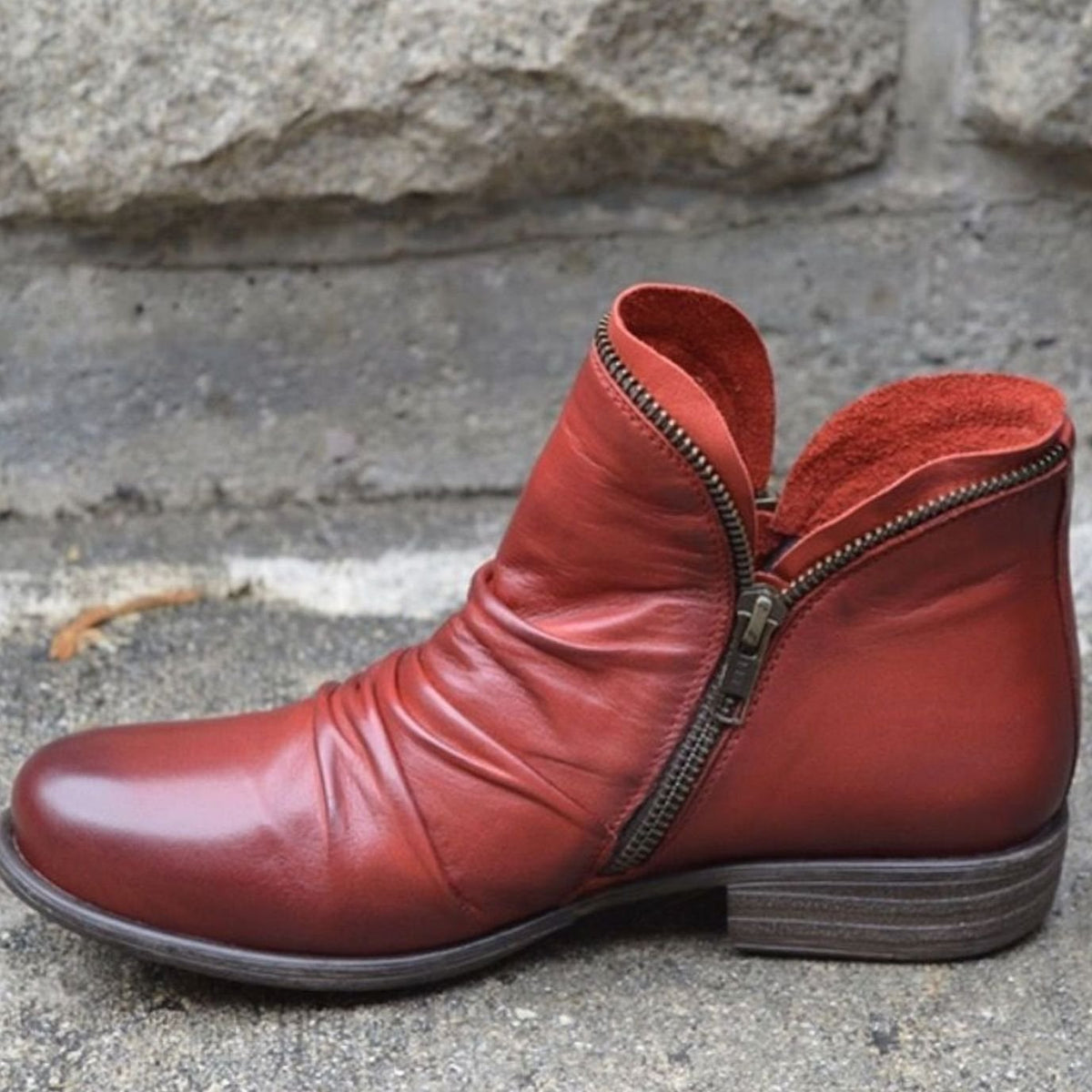 Lisa | Women's Leather Look Ankle Boots with Zipper