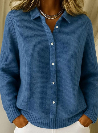 Frieda | Women's Knit Cardigan with Shirt Collar and Fitted Cut