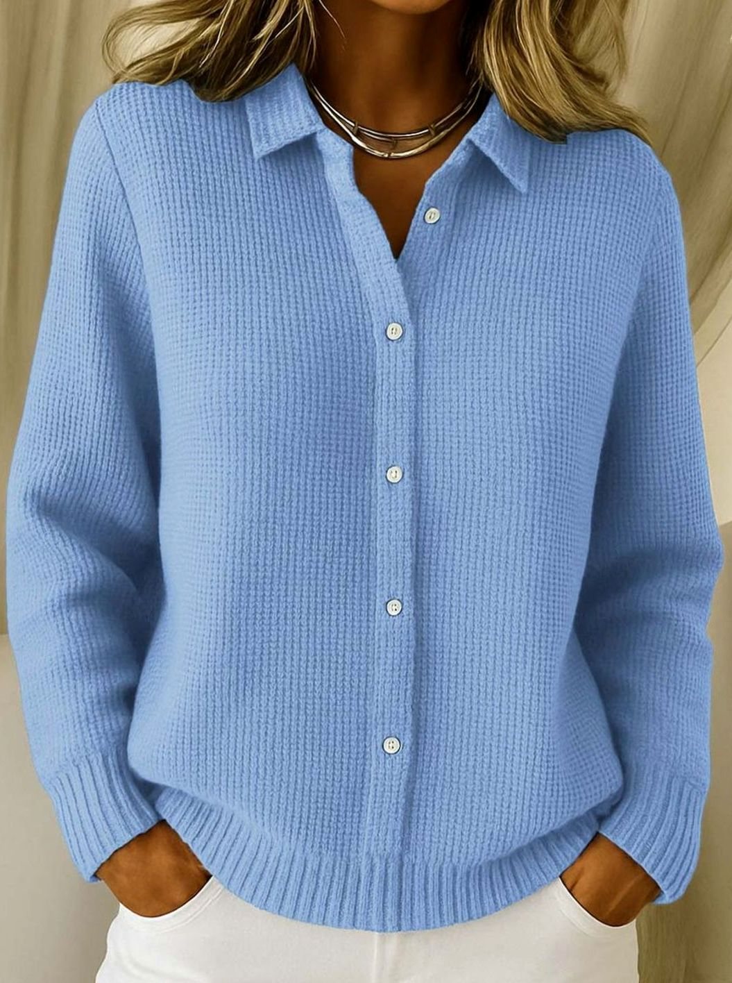 Frieda | Women's Knit Cardigan with Shirt Collar and Fitted Cut