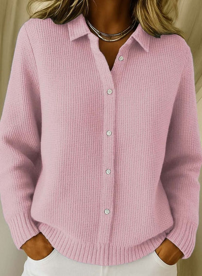 Frieda | Women's Knit Cardigan with Shirt Collar and Fitted Cut
