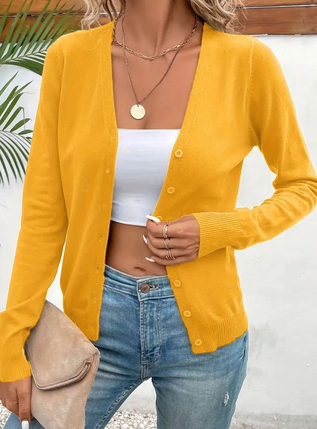 Marlene | Women's V-Neck Long-Sleeve Cardigan with Button Placket