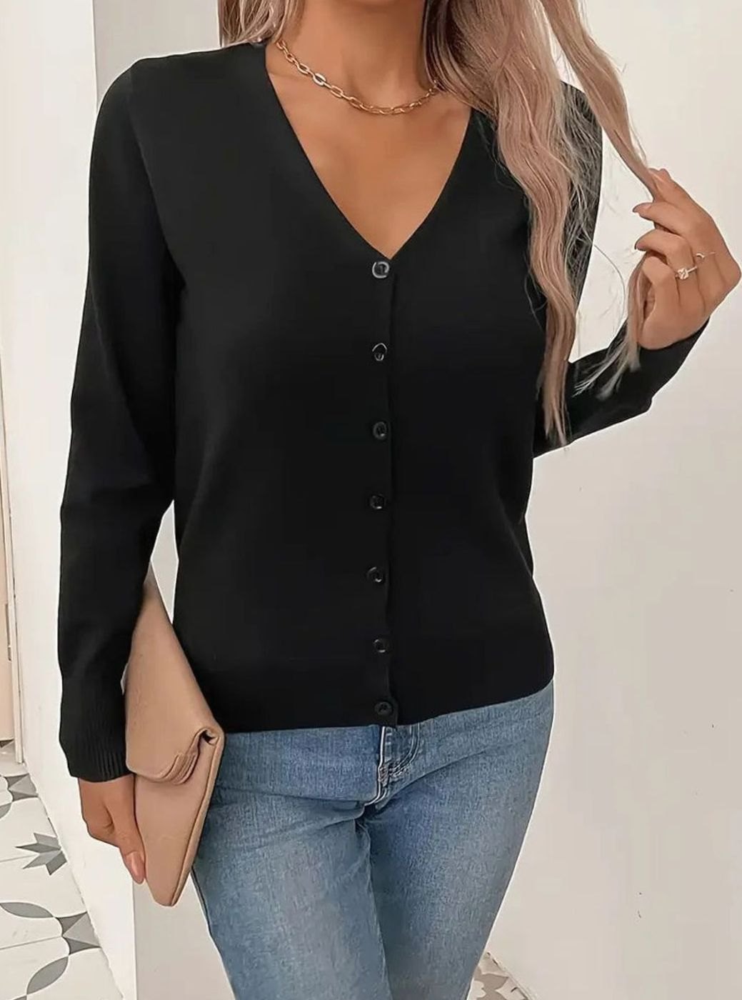 Marlene | Women's V-Neck Long-Sleeve Cardigan with Button Placket