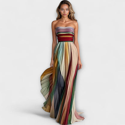 Rylee | Women’s Pleated Rainbow Maxi Dress With Strapless