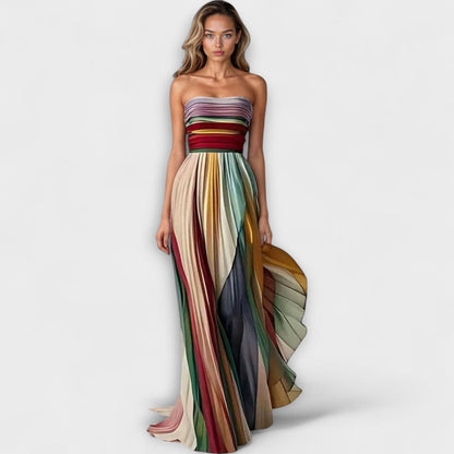 Rylee | Women’s Pleated Rainbow Maxi Dress With Strapless