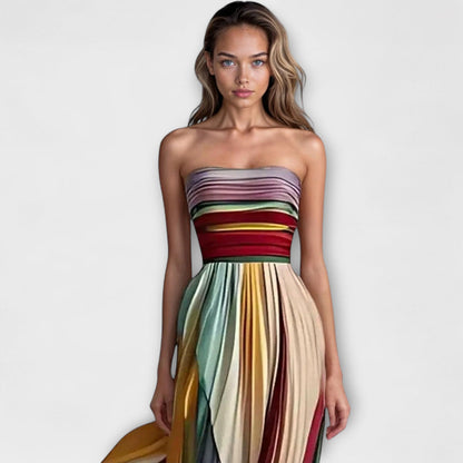 Rylee | Women’s Pleated Rainbow Maxi Dress With Strapless