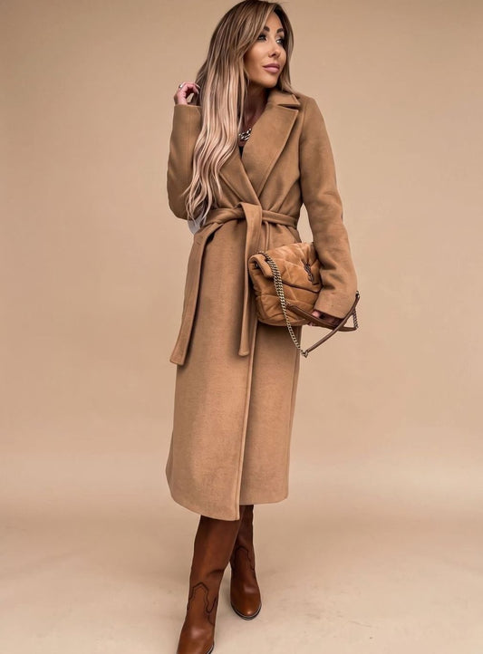 Deborah | Women's Elegant Long Coat with Tie Belt