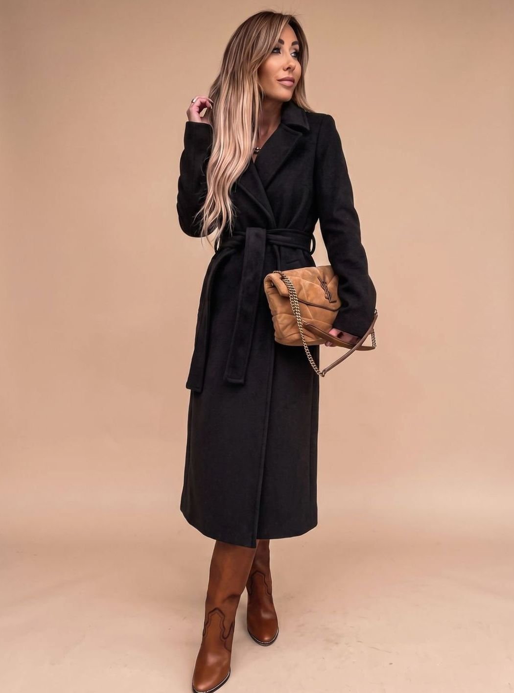 Deborah | Women's Elegant Long Coat with Tie Belt