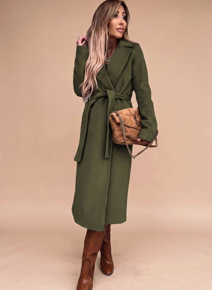 Deborah | Women's Elegant Long Coat with Tie Belt