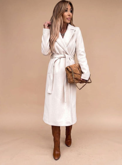 Deborah | Women's Elegant Long Coat with Tie Belt