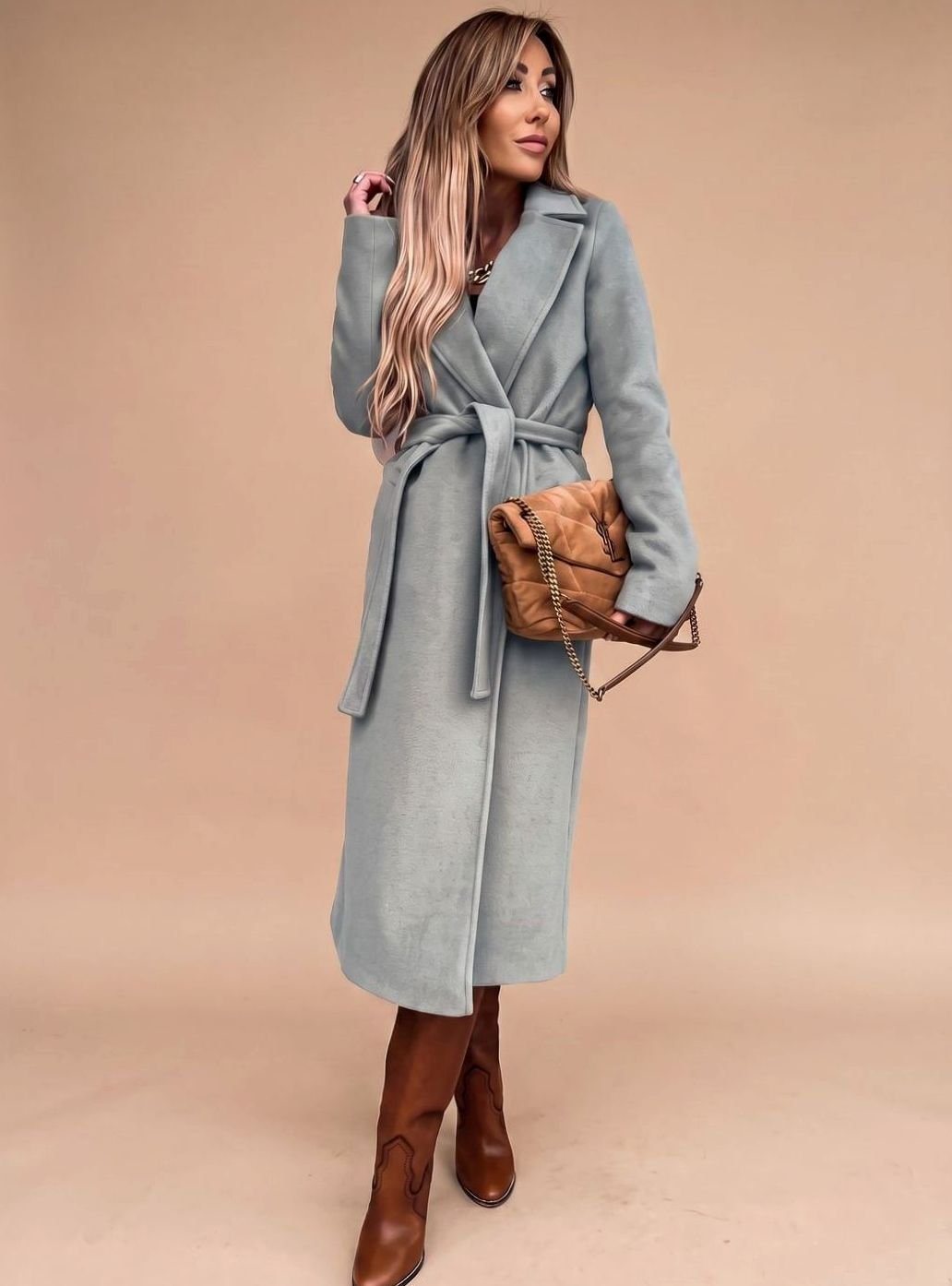 Deborah | Women's Elegant Long Coat with Tie Belt
