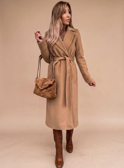 Deborah | Women's Elegant Long Coat with Tie Belt