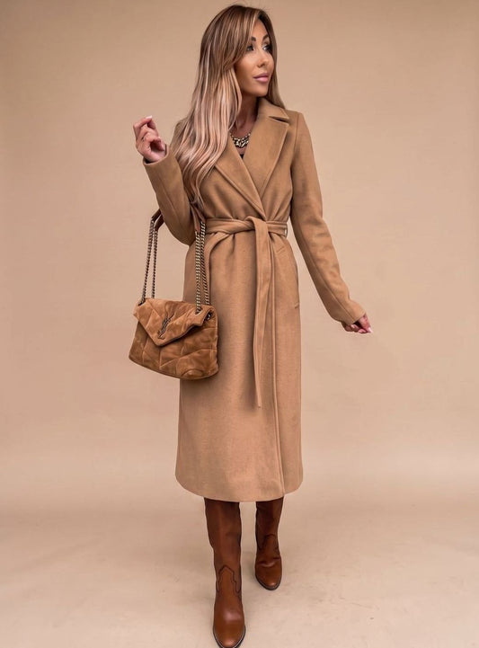 Deborah | Women's Elegant Long Coat with Tie Belt