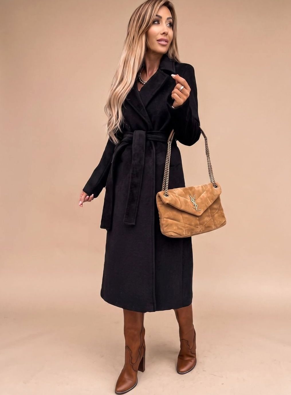 Deborah | Women's Elegant Long Coat with Tie Belt