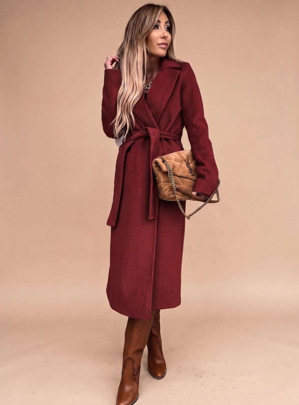 Deborah | Women's Elegant Long Coat with Tie Belt