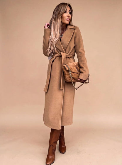 Deborah | Women's Elegant Long Coat with Tie Belt