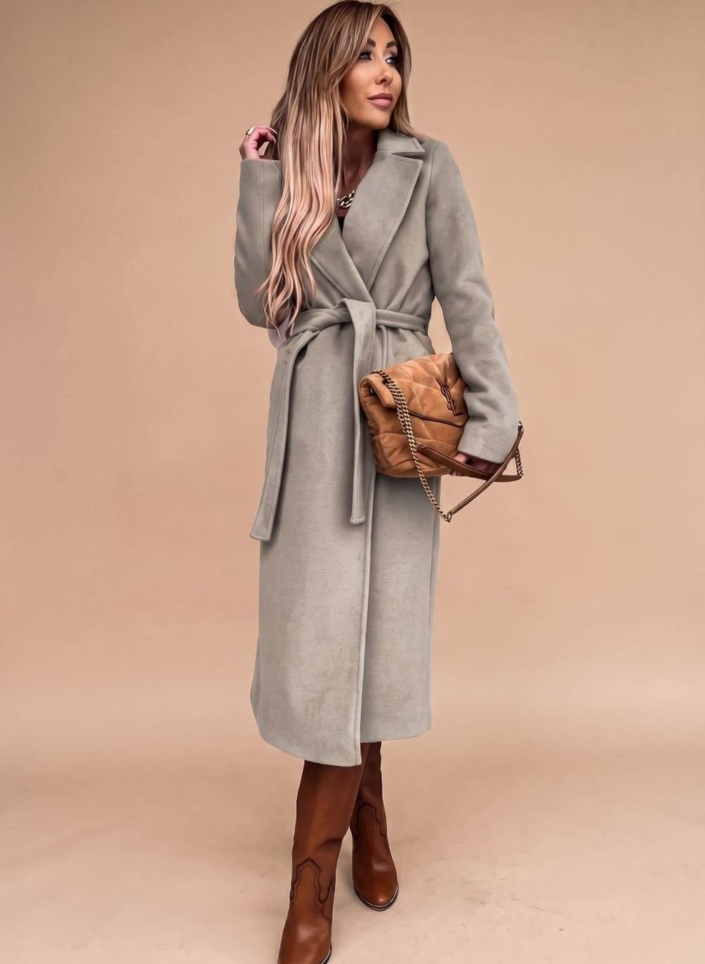 Deborah | Women's Elegant Long Coat with Tie Belt