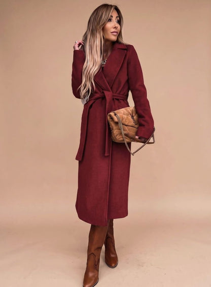Deborah | Women's Elegant Long Coat with Tie Belt