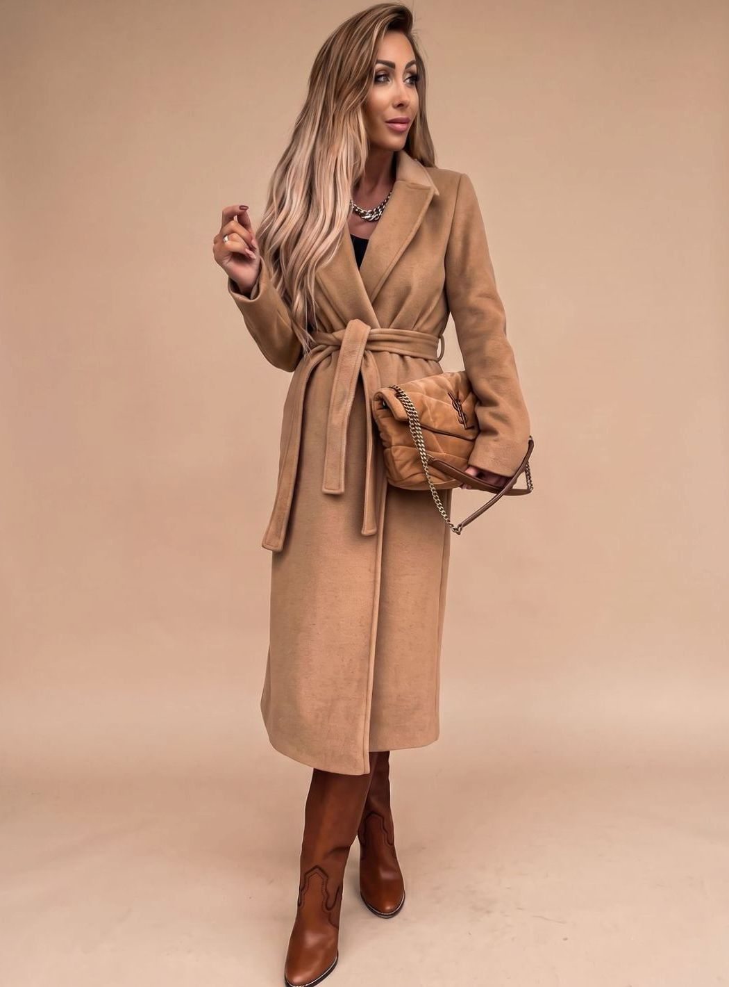 Deborah | Women's Elegant Long Coat with Tie Belt