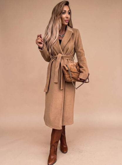 Deborah | Women's Elegant Long Coat with Tie Belt
