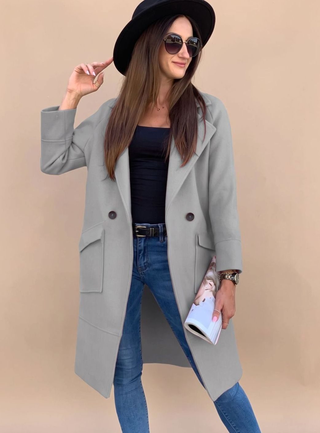 Stephanie | Women's Double-Breasted Trench Coat with Pockets
