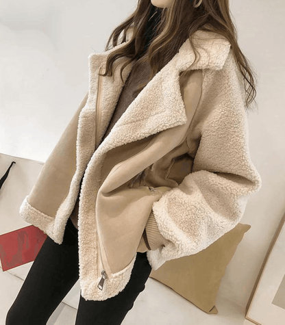 Chloe | Women's Oversized Teddy Jacket with Lapel Collar