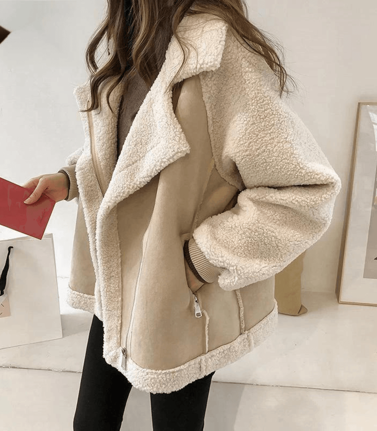 Chloe | Women's Oversized Teddy Jacket with Lapel Collar