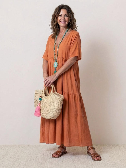 Delilah | Women’s boho tiered maxi dress with V neck