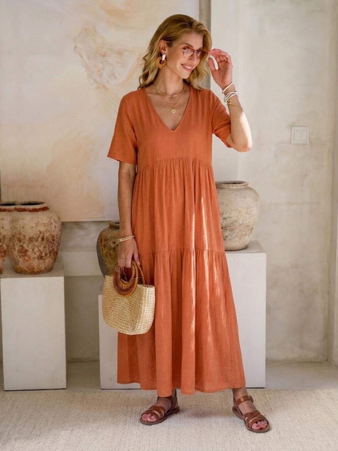 Delilah | Women’s boho tiered maxi dress with V neck