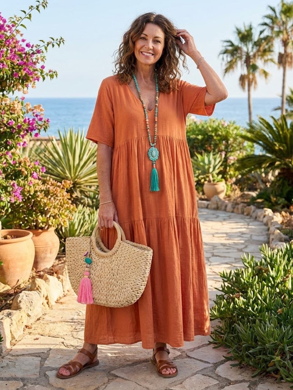 Delilah | Women’s boho tiered maxi dress with V neck