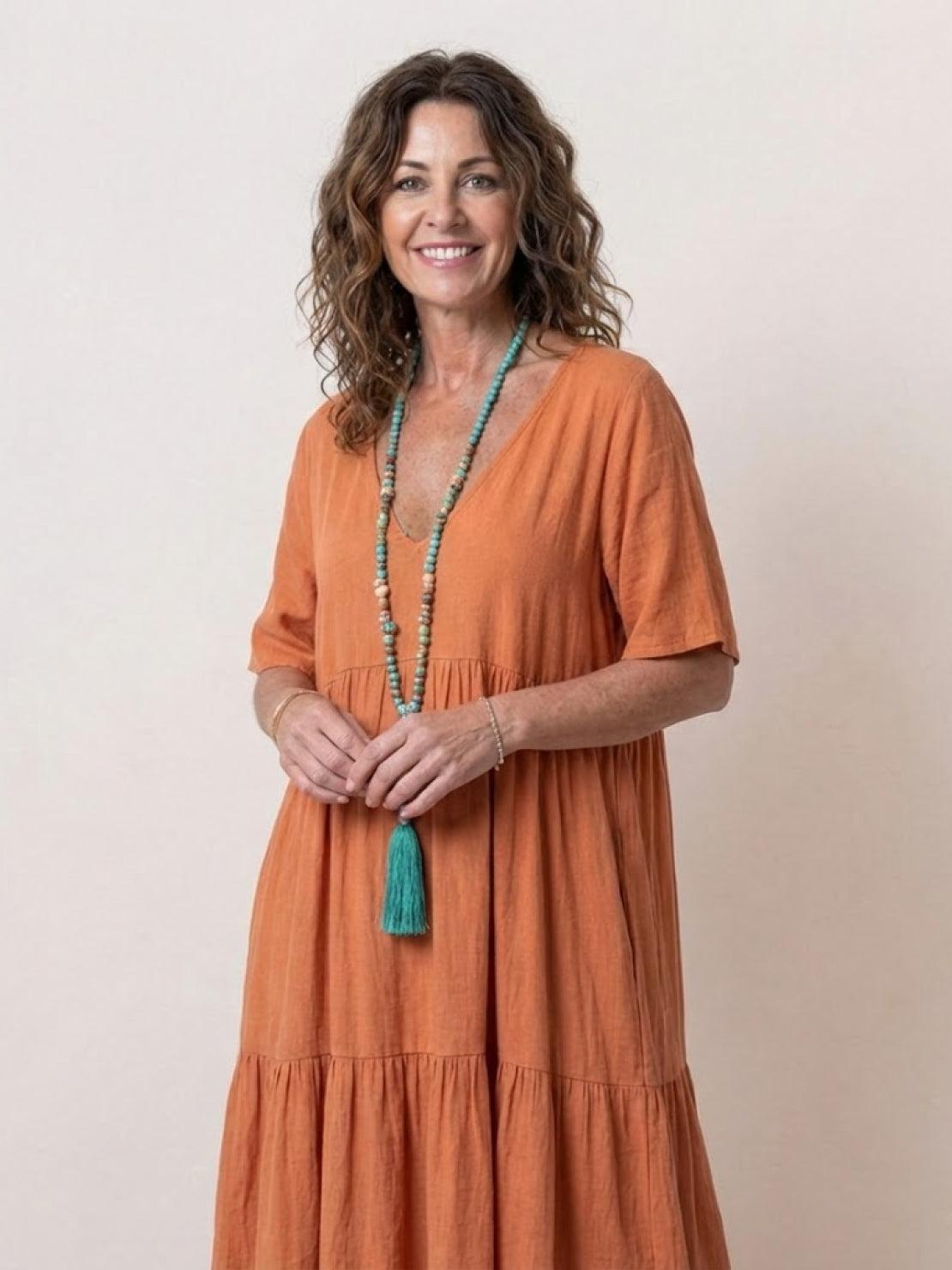 Delilah | Women’s boho tiered maxi dress with V neck