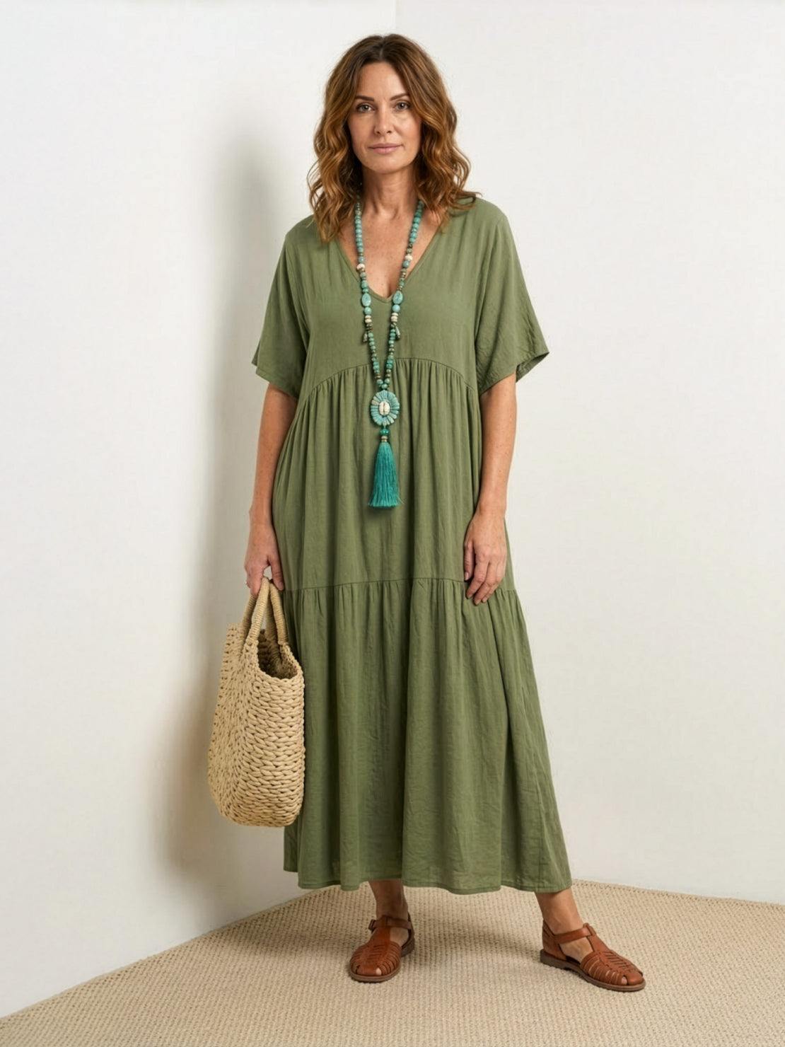 Delilah | Women’s boho tiered maxi dress with V neck