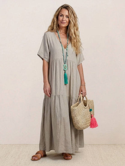 Delilah | Women’s boho tiered maxi dress with V neck