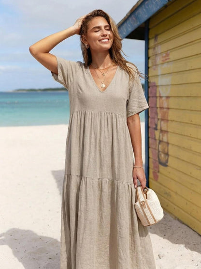 Delilah | Women’s boho tiered maxi dress with V neck