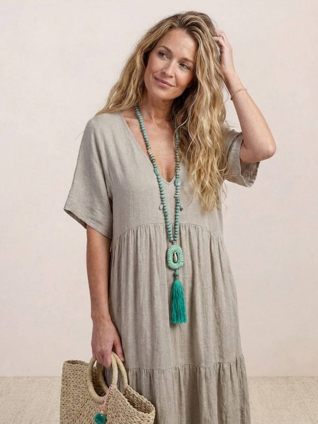 Delilah | Women’s boho tiered maxi dress with V neck