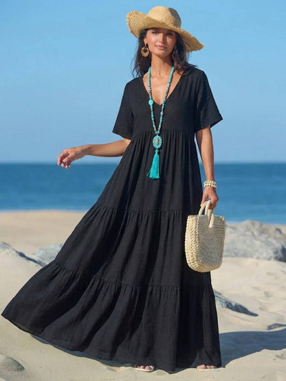 Delilah | Women’s boho tiered maxi dress with V neck