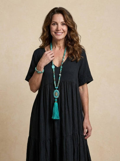 Delilah | Women’s boho tiered maxi dress with V neck