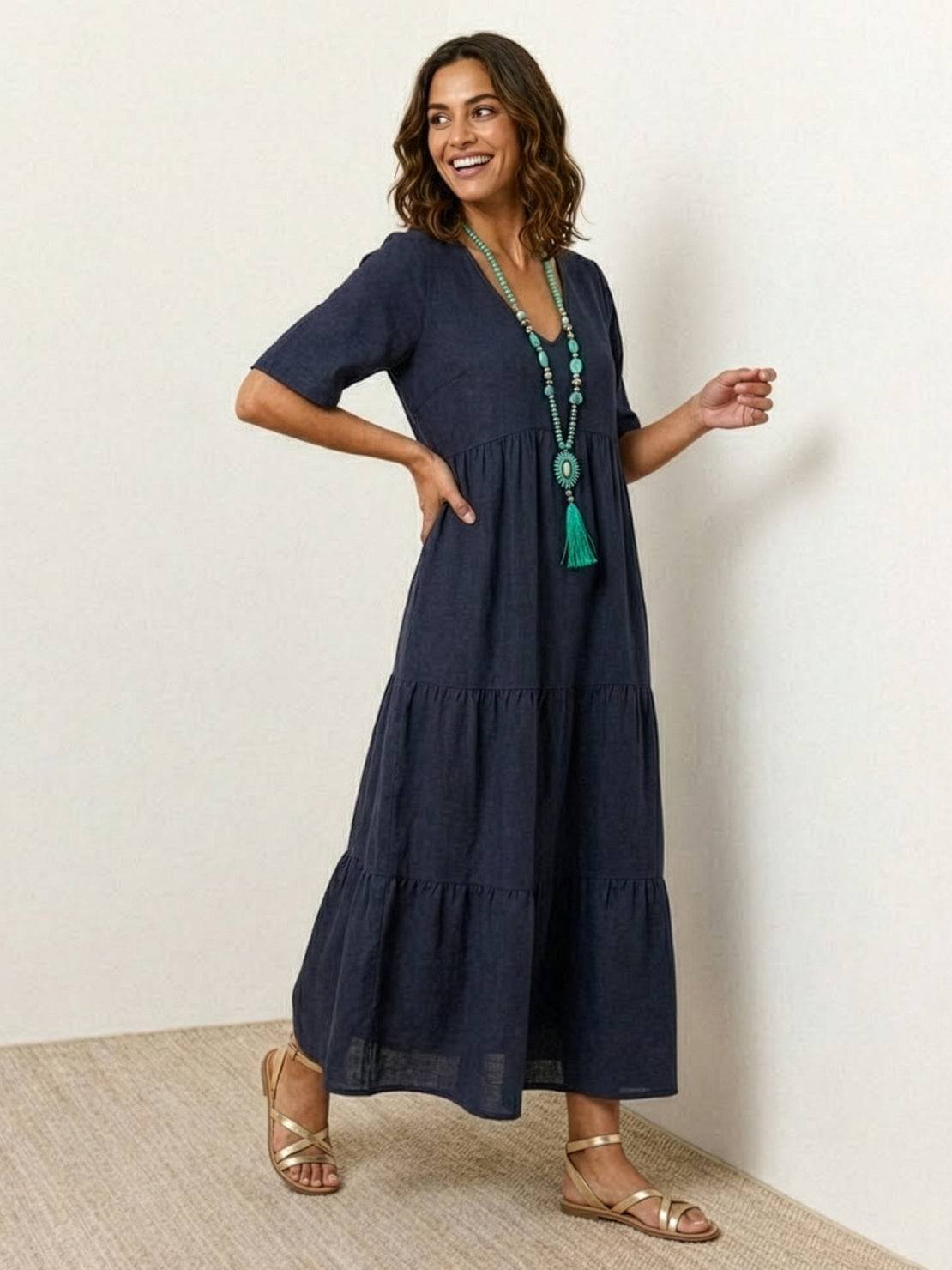Delilah | Women’s boho tiered maxi dress with V neck